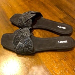 Black embellished Mixit slip on sandal